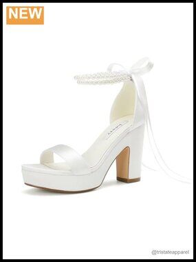 Pearl Platform Heeled Sandals Satin